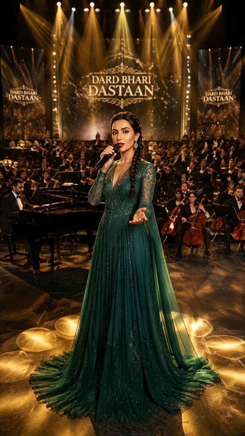 Meher Zaidi photographed for Dard Bhari Dastaan. The first note, with the whole orchestra behind it.